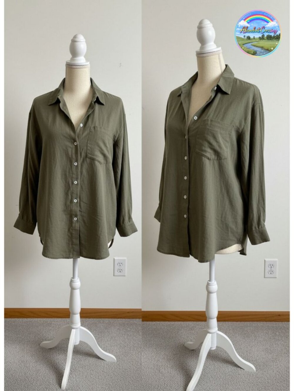Women's Denim Button Down Shirt Long Sleeve Loose Fit Collared Blouse